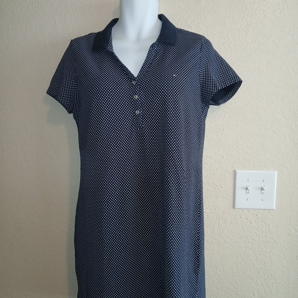 Tommy Hilfiger Navy and White Polka Dot Shirt